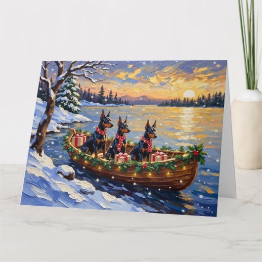 Doberman Pinscher Christmas Boat Holiday Karte (Vorderseite)