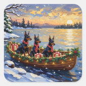 Doberman Pinscher Christmas Boat Holiday Quadratischer Aufkleber (Vorderseite)