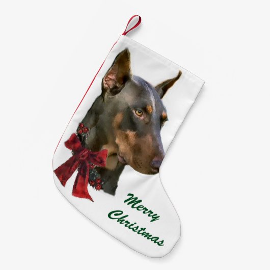 Doberman Pinscher Christmas Kleiner Weihnachtsstrumpf (Vorderansicht (hängend))