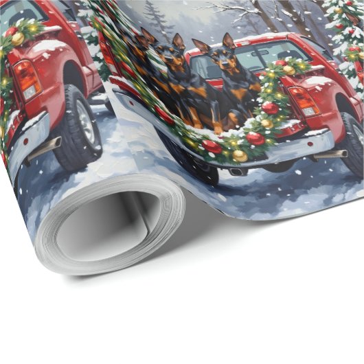 Doberman Pinscher Christmas Red Truck Holiday Geschenkpapier (Rolleneckpunkt)