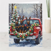 Doberman Pinscher Christmas Red Truck Holiday Karte (Vorderseite)