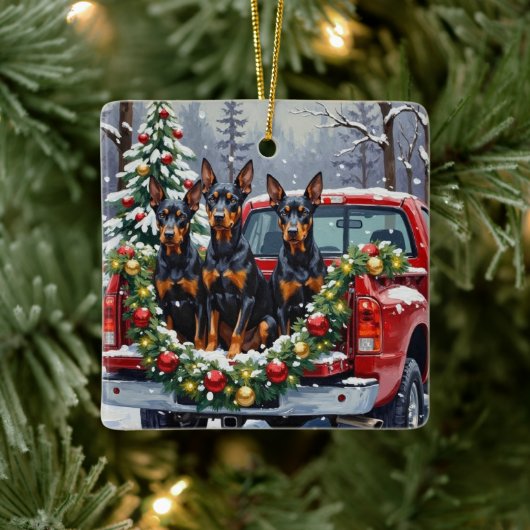 Doberman Pinscher Christmas Red Truck Holiday Keramikornament (Baum)