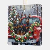 Doberman Pinscher Christmas Red Truck Holiday Keramikornament (Links)