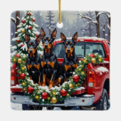 Doberman Pinscher Christmas Red Truck Holiday Keramikornament (Rückseite)