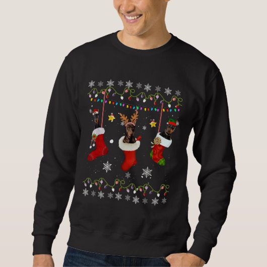 Doberman Pinscher Christmas Socks Lights Dog Lover Sweatshirt (Vorderseite)