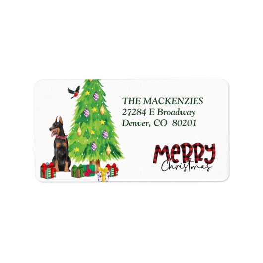 Doberman Pinscher Christmas Tree Rücksendeadresse Adressaufkleber (Vorne)