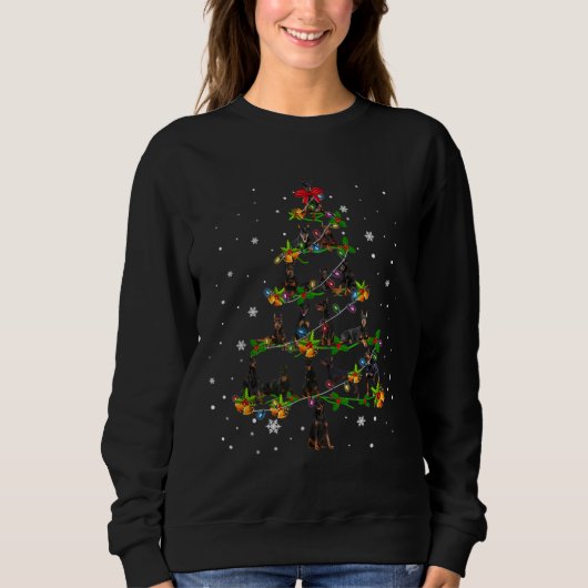 Doberman Pinscher Christmas Tree Santa Funny Dog L Sweatshirt (Vorderseite)