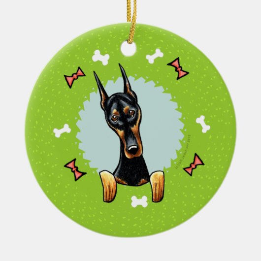 Doberman Pinscher Christmas Wreath Keramikornament (Vorne)