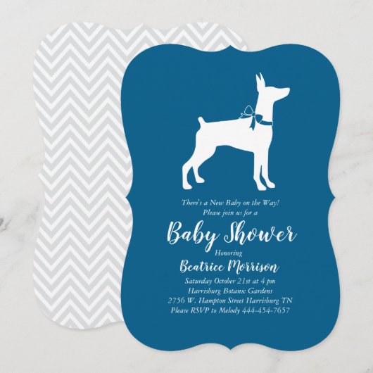 Doberman Pinscher Dog Baby Shower Blue Boy Einladung (Vorne/Hinten)