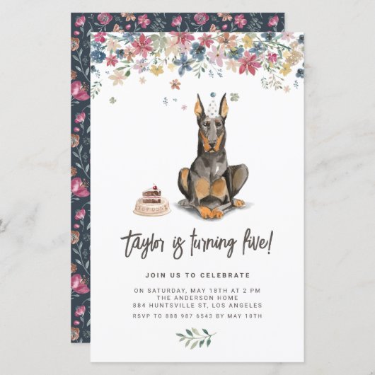 Doberman Pinscher Dog Birthday Einladung (Vorne/Hinten)