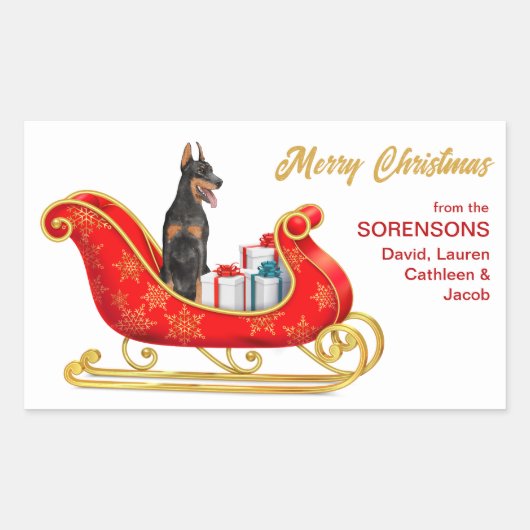 Doberman Pinscher Dog Christmas Sleigh Rechteckiger Aufkleber (Vorderseite)