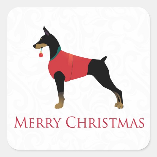 Doberman Pinscher Dog Frohe Weihnachtsgestaltung Quadratischer Aufkleber (Vorderseite)