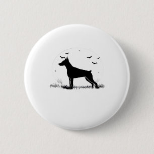 Doberman Pinscher Dog � Halloween Moon Silhouette Button