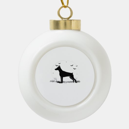 Doberman Pinscher Dog - Halloween Moon Silhouette Keramik Kugel-Ornament (Vorderseite)