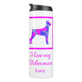 Doberman Pinscher Dog Hot Pink & Blue Silhouette Thermosbecher