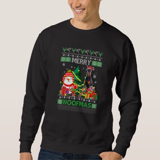 Doberman Pinscher Dog Merry Woofmas Christmas Cos Sweatshirt (Vorderseite)