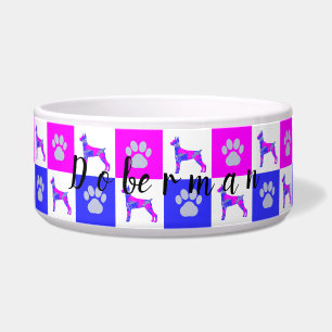Doberman Pinscher Dog & Paw Hot Pink & Blue Napf