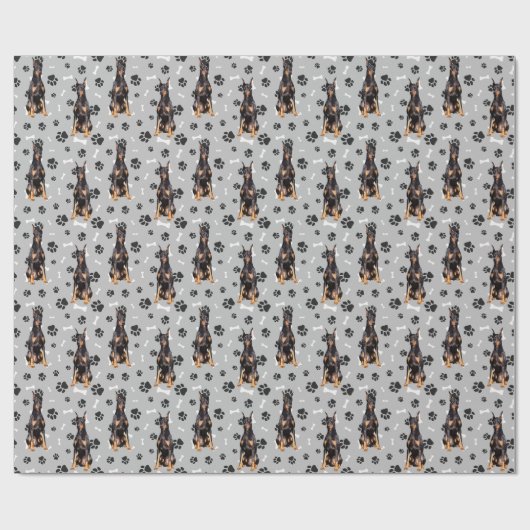 Doberman Pinscher Dog Paw Print Pattern Geschenkpapier (Flach)