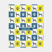 Doberman Pinscher Dog & Paw Print Yellow Grid Fleecedecke (Vorderseite)