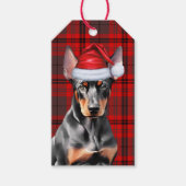 Doberman Pinscher Dog Red Plaid Christmas Geschenkanhänger (Vorderseite)
