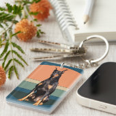 Doberman Pinscher Dog Retro Background Schlüsselan Schlüsselanhänger (Vorderseite rechts)