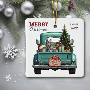 Doberman Pinscher Dog Retro Truck Weihnachten Keramikornament