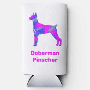 Doberman Pinscher Dog Silhouette Hot Pink & Blue Selters Dosenkühler