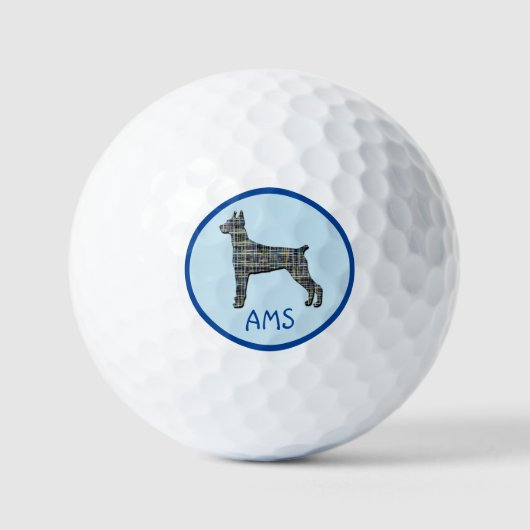 Doberman Pinscher Dog Silhouette MonogramGrid Blue Golfball (Vorderseite)