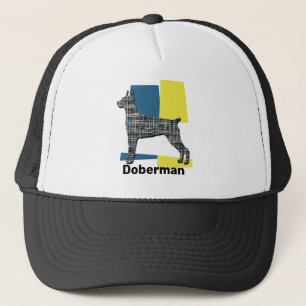 Doberman Pinscher Dog Silhouette Tricolor Grid Truckerkappe