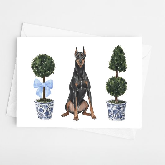 Doberman Pinscher Doppy Welpe Topiary Watercolor Karte