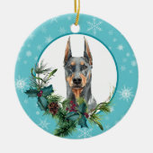 Doberman Pinscher Evergreen Blue Snowflake Keramik Ornament (Vorne)