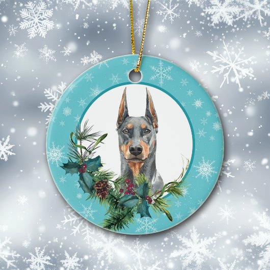 Doberman Pinscher Evergreen Blue Snowflake Keramik Ornament