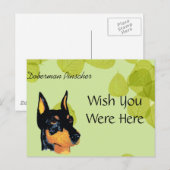 Doberman Pinscher ~ Green Blätter Design Postkarte (Vorne/Hinten)