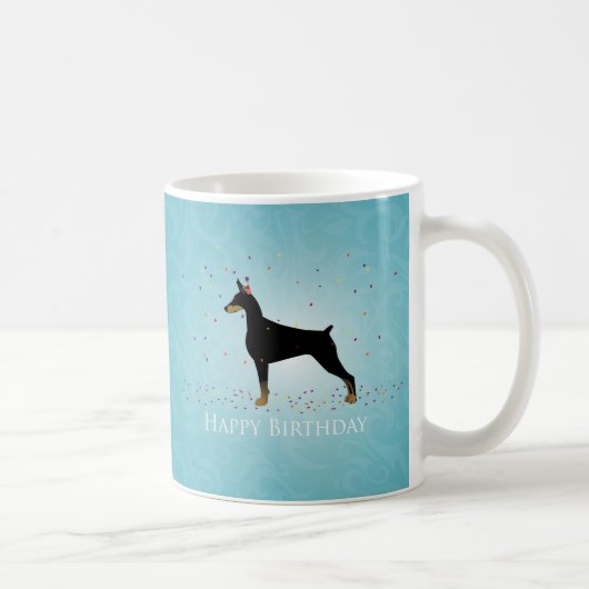 Doberman Pinscher Happy Birthday Design Kaffeetasse (Rechts)