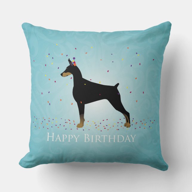Doberman Pinscher Happy Birthday Design Kissen (Vorderseite)