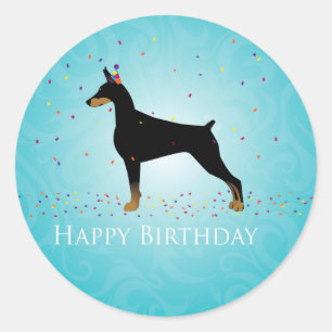 Doberman Pinscher Happy Birthday Design Runder Aufkleber