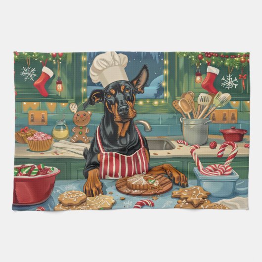 Doberman Pinscher Holiday Baking Feierliche Weihna Geschirrtuch (Horizontal)