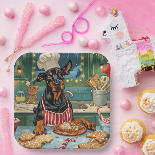 Doberman Pinscher Holiday Baking Feierliche Weihna Pappteller (Party)