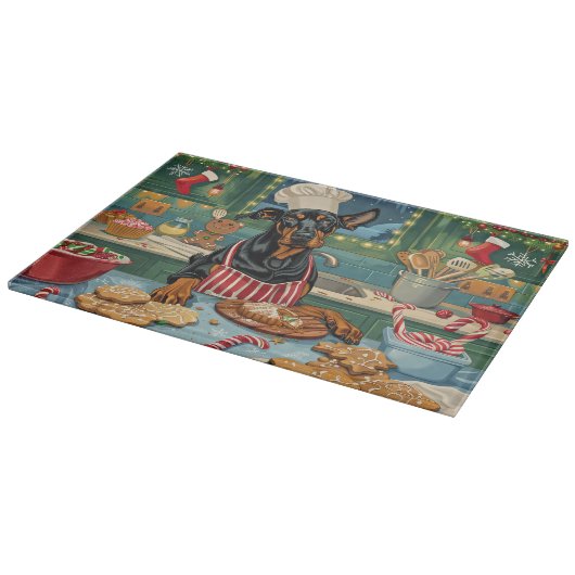 Doberman Pinscher Holiday Baking Feierliche Weihna Schneidebrett (Ecke)