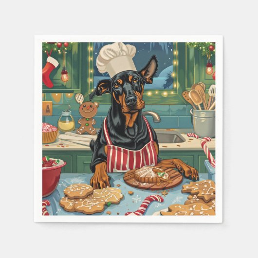 Doberman Pinscher Holiday Baking Feierliche Weihna Serviette (Vorderseite)