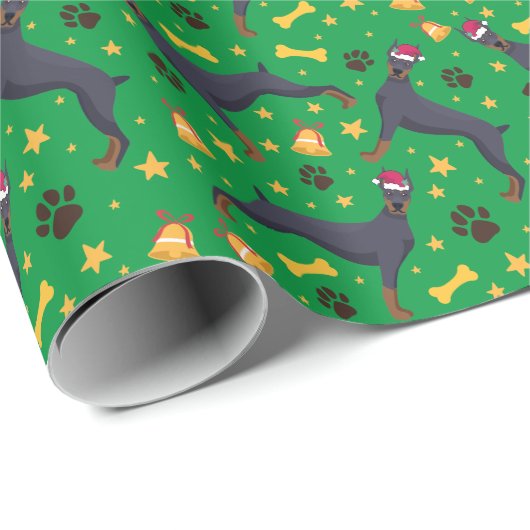 Doberman Pinscher Hund mit Weihnachtsmannmütze Wei Geschenkpapier (Rolleneckpunkt)