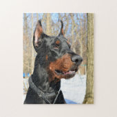 Doberman pinscher im Schnee Puzzle (Vertikal)