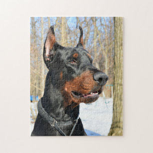 Doberman pinscher im Schnee Puzzle