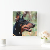 Doberman Pinscher im Wald Quadratische Wanduhr (Zuhause)