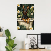Doberman Pinscher In Bathtub Poster, Funny Dog Poster (Heimbüro)