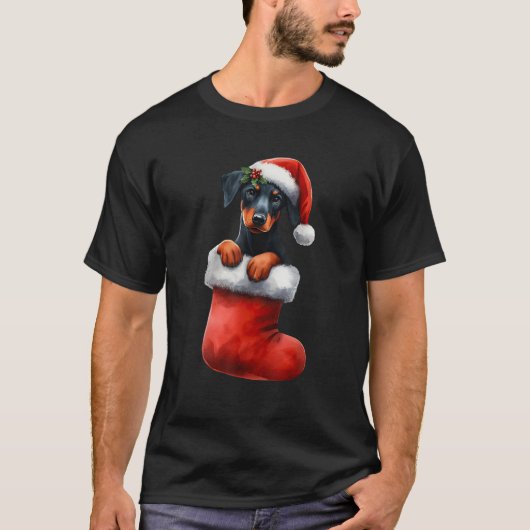 Doberman Pinscher in Sock Weihnachten Weihnachtsma T-Shirt (Vorderseite)
