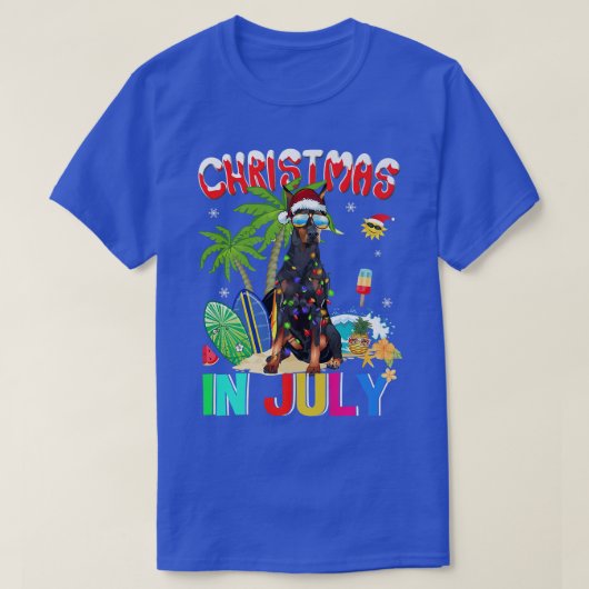 Doberman Pinscher in Weihnachtsmannmütze Sonnenbri T-Shirt (Design vorne)