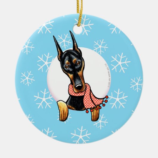 Doberman Pinscher Lass es schneien Keramik Ornament (Vorne)