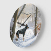 Doberman Pinscher lässt es Weihnachten Große Wanduhr (Winkel)