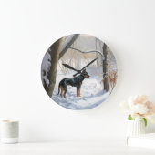 Doberman Pinscher lässt es Weihnachten Große Wanduhr (Zuhause)